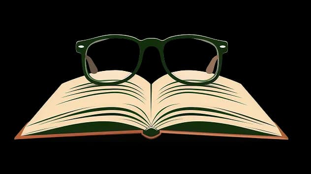 Illustration of an open book with glasses